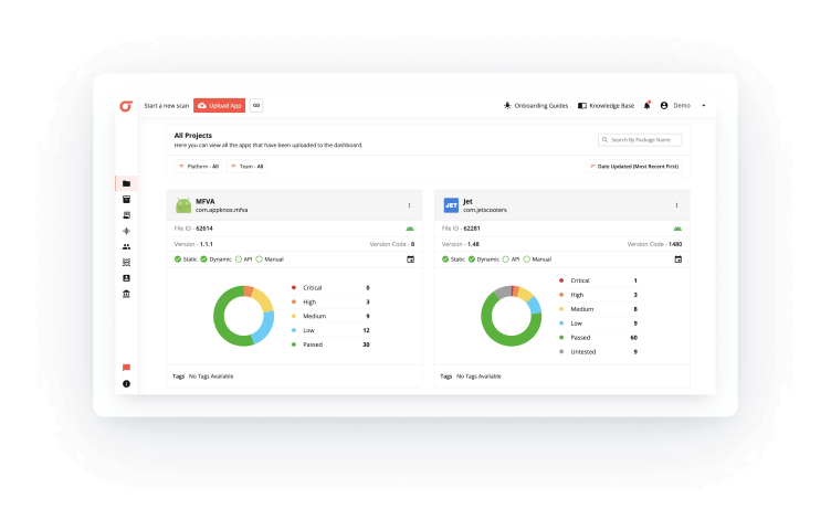 An image showing the intuitive dashboard of Appknox's mobile security suite platform.