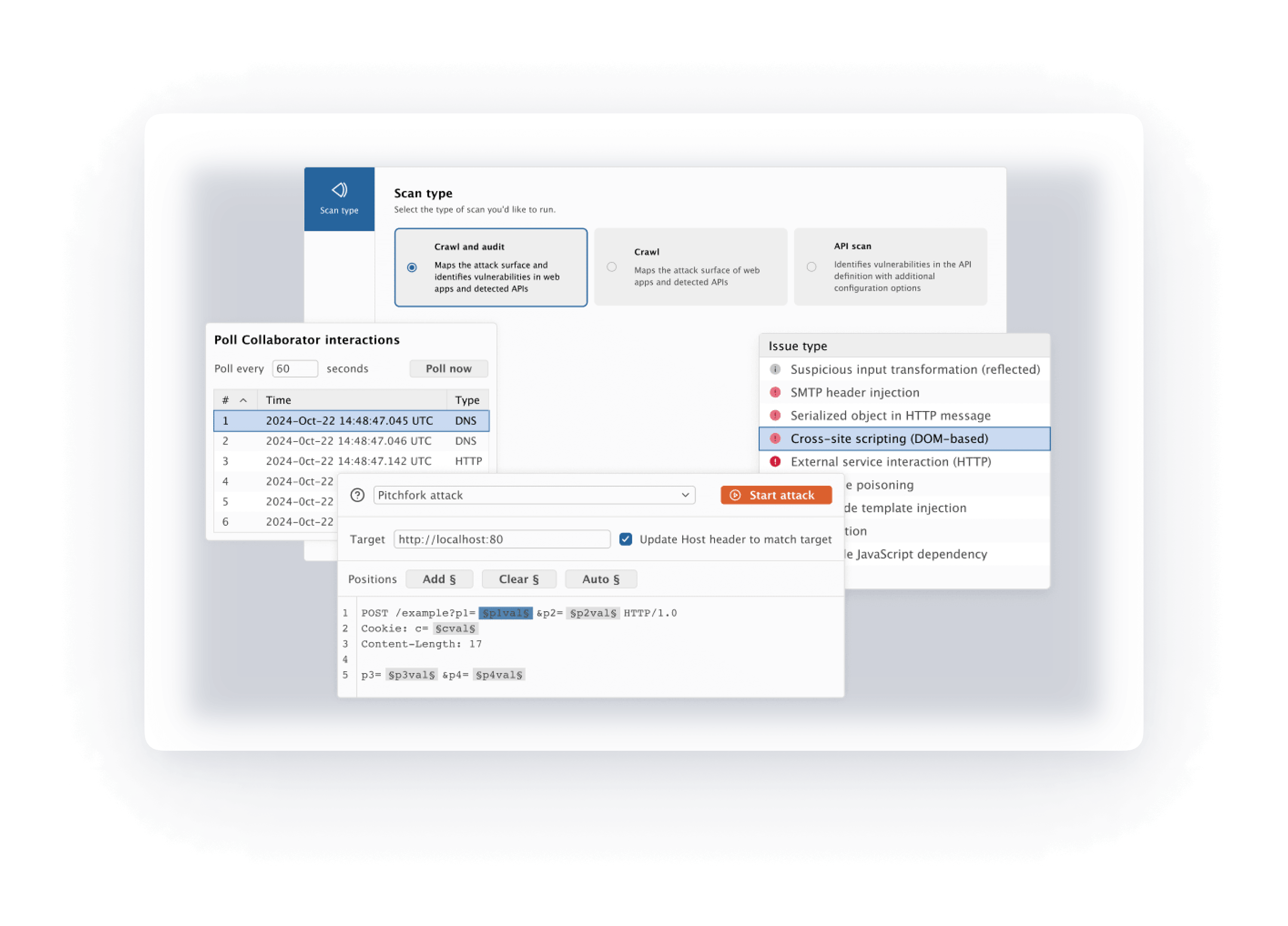 Screenshot of Burp Suite Professional’s dashboard with scanning features.