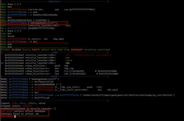 Calculation of the offset of bytes in the RSP register - Bypassing PIE, NX & ASLR