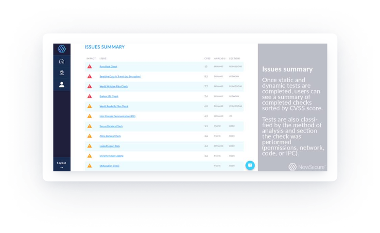 NowSecure's dashboard