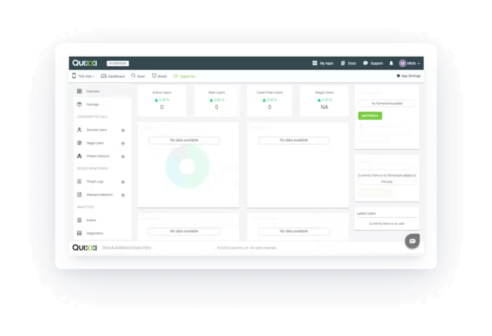 An image showing the simple dashboard of Quixxi Security, DataTheorem's competitor