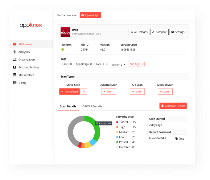 Appknox dashboard