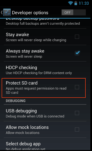Enforcing permission from Developer options