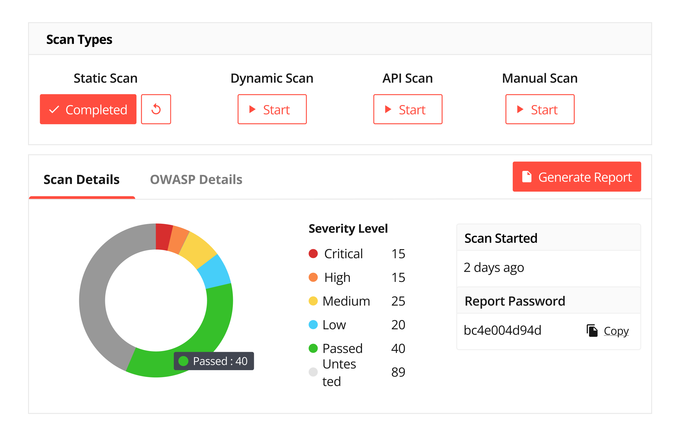 The best mobile application security testing tool - Appknox and its detailed vulnerability assessment report showing the severity level of the detected vulnerabilities